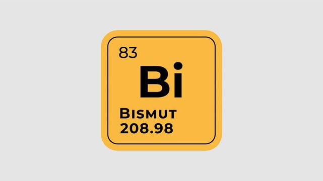 Bismut, chemical element of the periodic table graphic animation. Alpha channel. Transparent background motion design. 4K resolution