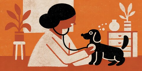 Dog health checkup at vet clinic illustration for pet care and veterinary services , hand drawing.