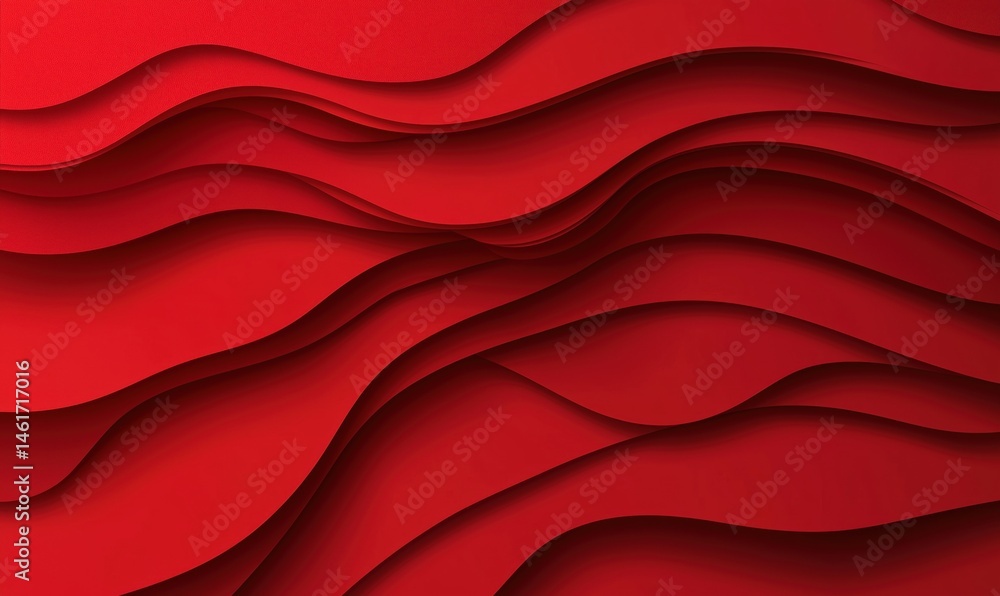 Poster red abstract wave background with layered paper design and smooth curves