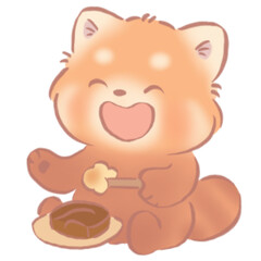 Happy Red Panda Eating Dessert