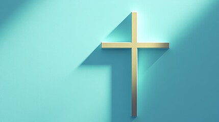 Gold Cross on Blue Wall