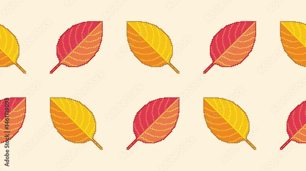 Poster animated seamless loop of pattern with red and yellow pixel leaves. autumn background, fall season a
