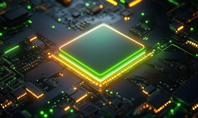 Fototapeta premium High-tech microprocessor on circuit board with glowing lights and intricate details