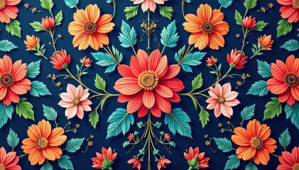 Intricate floral design, repeating seamlessly for textile prints, bloom, vintage, vector