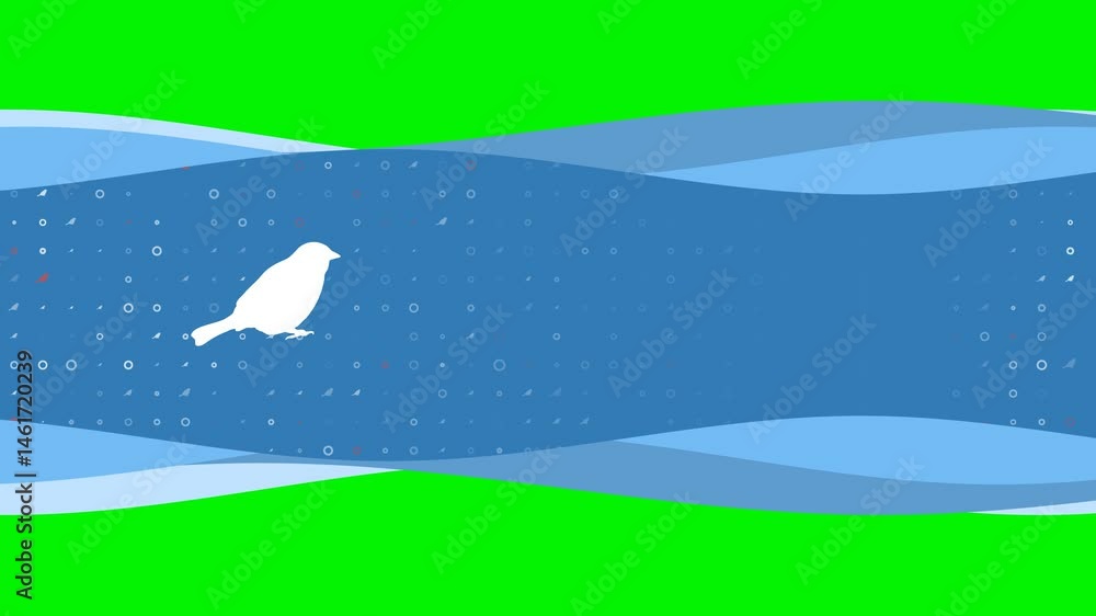 Poster animation of blue banner waves movement with white bird sparrow symbol on the left. on the backgroun
