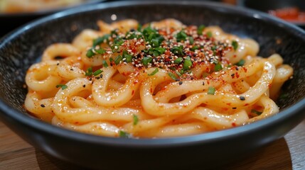 Spicy Udon Noodles with Sesame Seeds and Spring Onions