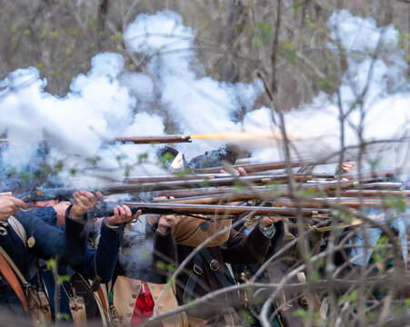 Revolutionary War Militia Firing Muskets