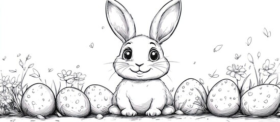 Adorable Easter Bunny Amidst Eggs and Spring Blossoms