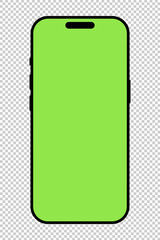 Smartphone frame. Mobile phone with green screen mockup. Gadget symbol. Device front view icon. Sign for website design, ui, mobile apps. Blank smart phone screen frame template on checkered backdrop.