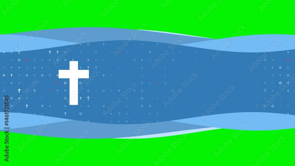 Poster animation of blue banner waves movement with white cross symbol on the left. on the background there