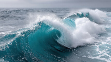 Fototapeta premium Blue ocean wave. Big waves breaking on an reef along.