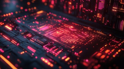 Cyberpunk Circuitry: A Glowing Digital Landscape