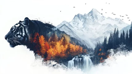 Tiger's realm, a double exposure of wildlife and majestic mountain scenery © rahma