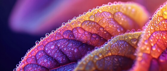 Macro Abstract of Colorful Leaf with Water Droplets in Studio Setting Close Up Shot
