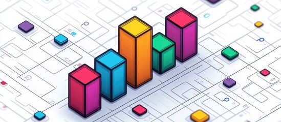 Abstract Colorful Isometric Bar Graph Representing Growth and Progress in Data Visualization