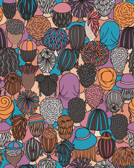 Seamless Vector Pattern of Diverse Doodle Crowd – Back View Illustration