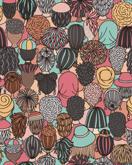 Seamless Vector Pattern of Diverse Doodle Crowd – Back View Illustration
