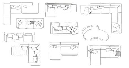 Top View Vector Set of Modern Sofas and Sectionals for Interior Design and Floor Plans