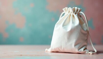 Small white drawstring bag, perfect for gifting, white, present