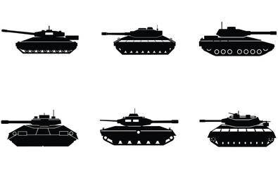 Obraz premium Merkava Tank Set Vector Silhouette – Armored Battle Tank Clipart Collection, Military Vehicle Graphics for Combat, Defense, and War Illustration Projects