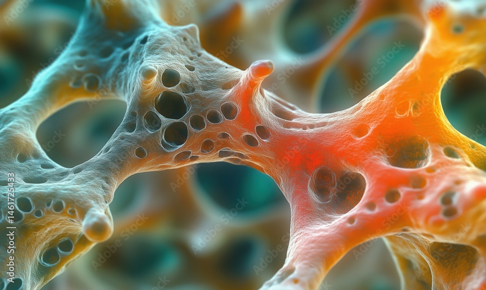 Poster microscopic view of cellular structure showcasing intricate network of cells and pores