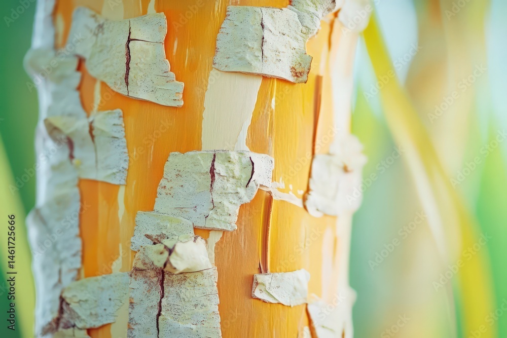 Poster close-up view of textured tree bark with light orange and gray patterns.