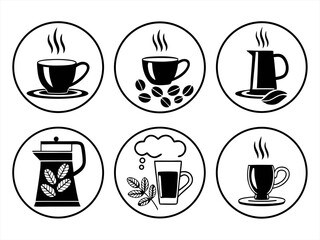 Mug Icon Set Sihouette Black Vector Bundle