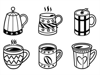 Mug Icon Set Sihouette Black Vector Bundle