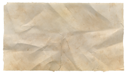 Crumpled sheet of old torn paper with detail texture ripped edges carefully isolated on transparent background for clipart.