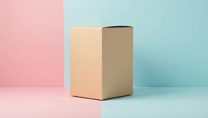 Modern cardboard box mockup on soft pastel gradient background with creative branding design, creative, branding