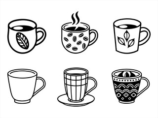 Mug Icon Set Sihouette Black Vector Bundle