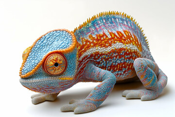 Vibrant colorful lizard against a plain background.