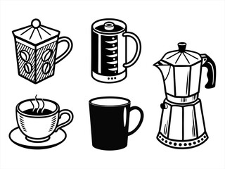 Mug Icon Set Sihouette Black Vector Bundle