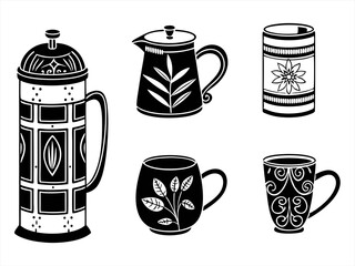 Mug Icon Set Sihouette Black Vector Bundle