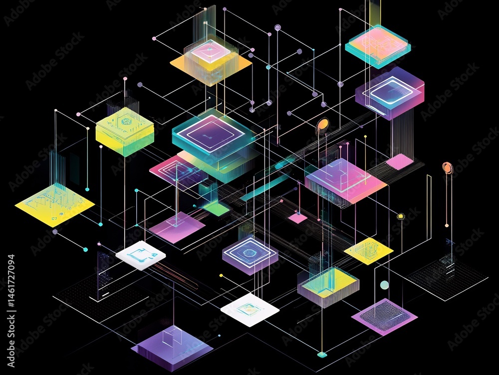Poster complex data network visualization showcasing interconnected digital architecture