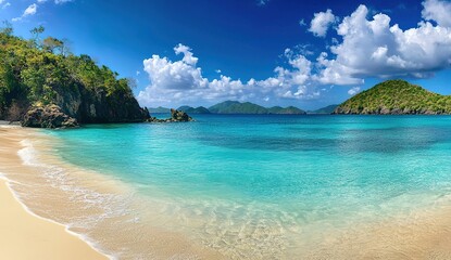 Fototapeta premium Tropical Beach Panorama With Turquoise Water