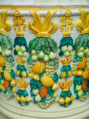 column of the Belarus Pavilion at VDNH in Moscow, decorated with fruits and vegetables
