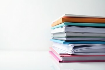 Fototapeta premium Neatly organized stack of various business documents on white background, isolated, office