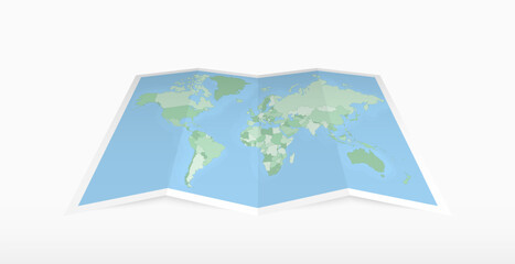 Folded Atlas with World Countries, International Borders and Continents. Vector illustration.