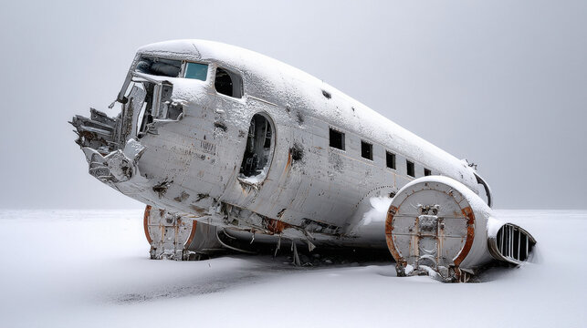 Decaying plane wreck in the snow