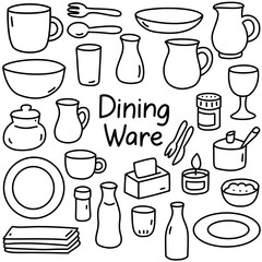 Hand-drawn set of a tableware dining ware