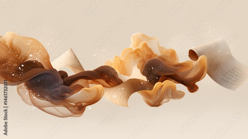 Poster abstract brown and beige fluid forms flowing dynamically