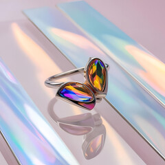 wedding rings on a mirror