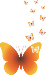 Orange Gradient Butterfly with Flying Trail. Elegant Insect Design for Spring Decor, Nature Themes, Minimal Art Posters, Eco Products, Beauty and Transformation Concepts in Clean Modern Style