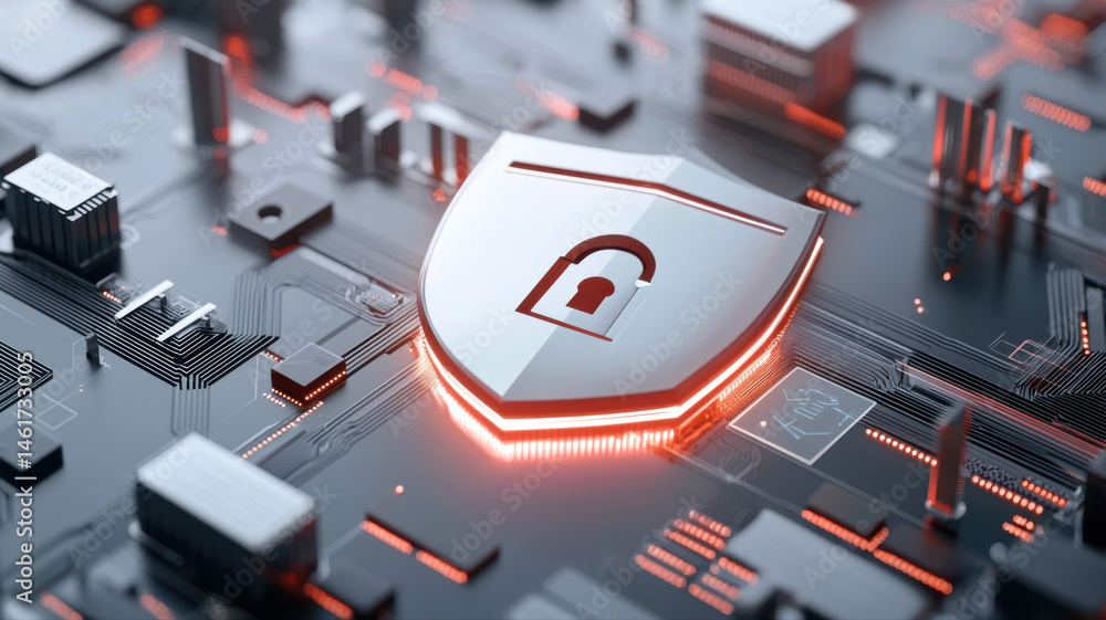 Aufkleber cybersecurity concept on digital circuit board with glowing shield and lock cybersecurity concept ai