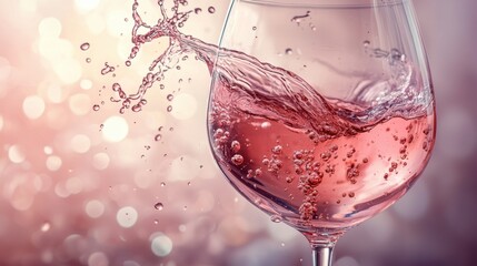 Splashing pink drink in glass