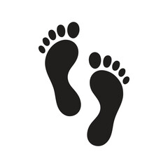 Simple black footprint icon. Two black human footprints vector icon