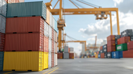 Global Shipping Logistics Terminal: Stacked Containers at Port stacked port logistics global freight