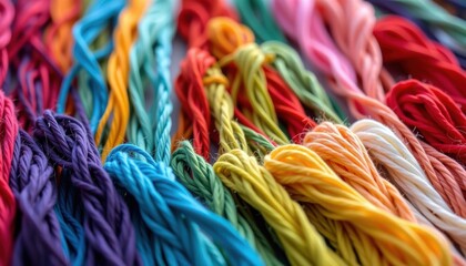 Vibrant Assortment of Colorful Threads and Flosses for Crafting and Textile Projects