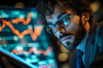 Close-up view of a focused person examining financial data.
